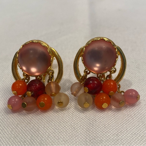 Vintage DVF Diane Von Furstenberg Gold Clip On Earrings 80s Glam Power Dressing